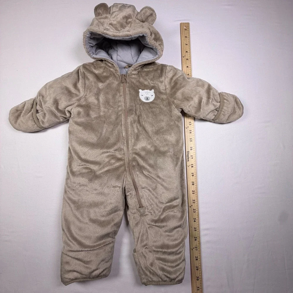 Carter's Pram Suit Bear Ear Hooded Fleece Snowsuit Sherpa Cozy Bunting Baby 3/6M